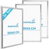 PHOTOLINI Cornici 30x45 cm argento legno MDF, set di 3 cornici per poster, plexiglass infrangibile, da parete, accessori extra inclusi - per foto, immagini e poster