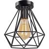 iDEGU Plafoniera vintage Ø200 mm metallo gabbia lampadario industriale a sospensione a forma di diamante retrò lampada da soffitto E27 lampada da soffitto per camera da letto, caffè, bar, ristorante