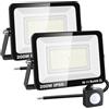 RIGIDON 2x 200W faretto con pir sensore di movimento 20000lm proiettori led | senza spina, 6000K bianco freddo, fari di Sicurezza, luci esterno per giardino garage patio terrazza cortile, impermeabile