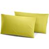 Generico Coppia federe Cotone Per Guanciali Tinta Unita Letto (Giallo-Verde)