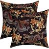 Loussiesd Set di 2 federe per cuscini con stampa tradizionale di drago esotico, reversibili, in stile cinese, con stampa botanica floreale, per decorazione del soggiorno, 20 x 20 cm