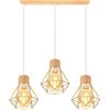 TOKIUS 3 luci Lampada a Sospensione Industriale E27 Plafoniera Retro in Metallo e Legno Ø160mm Lampada da soffitto Gabbia Diamanti Oro Design per Cucina Salotto(3 luci - con barra legno)
