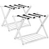 HOMASIS 2 Portavaligie Pieghevole, 2 Sgabelli Reggivaligia in Metallo, Supporto per Valigie e Borsoni con Mensola, Portascarpe, Porta Valigie da Camera Hotel, 68 x 43 x 56 (2 Bianco)