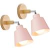 TOKIUS 2 pezzi Lampade da Parete Vintage Applique da parete Interno Moderno Applique in Metallo e Legno Lampadari e Plafoniere regolabile E27 Luce da Camera da Letto Soggiorno (2 pezzi, Rosa)