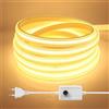 HEGEHE Striscia LED COB 220V, IP65 Impermeabile Flessibile, 288 LED/m 20m Bianco Caldo 3000K Dimmerabile Striscia LED FCOB CRI90+, Illuminazione Camera da Letto Cucina Soggiorno