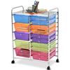 COSTWAY Carrello con 15 Cassetti Impilabili, Carrello di Stoccaggio con Ruote, Carello Portaoggetti per Casa e Ufficio, 62,5 x 37 x 87 cm (Multicolore)