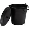 Spetebo Secchio decorativo in zinco con manico in legno e coperchio - nero / 12 l - secchio in metallo per piantare o trasportare - decorazione da giardino