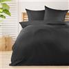 Beautissu Set di 4 Biancheria da letto Seersucker 135x200 cm Meline - Copripiumino con cerniera per l'estate - Federa e copripiumino traspirante e delicato sulla pelle - nero