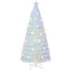 COSTWAY Albero di Natale Pre-illuminato in Fibra Ottica 120/150/180/210 cm, Albero di Natale Bianco con Foglie Iridescenti, Luci a LED a Fiocco di Neve Multicolore, Luce Superiore a Stella (180 CM)
