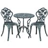casa.pro Set da Bistrot in Alluminio e Ghisa con Tavolo Rotondo 59 cm e 2 Sedie Motivo Floreale per Giardino Balcone o Terrazzo Stile Vintage - Verde Antichizzato