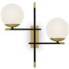 MAYTONI DECORATIVE LIGHTING Lampada da parete moderna Nostalgia a 2 lampadine Struttura in metallo nero e oro opaco Paralume in vetro opaco per 2 lampadine E14 40 W per sala, cucina, camera da letto, soggiorno, non incl.