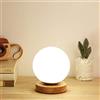 Mengjay Trade Moderna Minimalista Lampada da Tavolo Sferica, Lampada da Scrivania Paralume in Vetro e Base in Legno, Protezione per Gli Occhi Lampada da Comodino, E27 Luce notturna per Sala da Pranzo Cafe Bar (A)