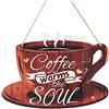 NBEADS Targa decorativa per caffè, da appendere alla parete, con scritta Coffee Warms The Soul per caffè, bar, negozio di tè, vetrine, ristoranti, 17,5 x 24,5 cm