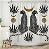 Ttincceer 183x188cm Nero Leopardo Tenda da Doccia Astratto Metà Secolo Tenda da Doccia Set Foglia di Palma Astratto Luna Tenda da Bagno Impermeabile Tenda da Vasca da Bagno con Gancio