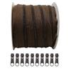 JYC CREATIVE 25 Metri di Chiusure Lampo in Nylon + 10 Cursori Liberi Tiretti in Metallo, Cerniera per Cucire, Chiusure Lampo al Metro per Cucire su Vestiti, Tessuti, Chiusuri Lampo al Metro n.3, (Marrone 303)