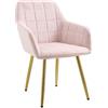 IlGruppone Poltroncina Classica con Braccioli per Camera da Letto in Velluto Moderna,Sedia Imbottita con Gambe in Metallo Poltrona per Cucina,Sala da Pranzo MOD Odette - Rosa