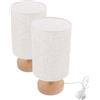 BUGUUYO Lampada da Comodino in Legno Massello Paralume in Lino Luce Notturna Calda e Decorativa Set da 2 Pezzi per Arredamento Stanza e Scrivania