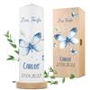 GRAVURZEILE Candela stampata per battesimo con farfalla V2 candela stampata brillante per battesimo regalo personalizzato per ragazze e ragazzi candela a colonna di alta qualità 250 80 mm colore blu