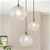 TMKOO Lustro A Sospensione in Vetro A 3 Luci con Parasole Lustri A in Palla di Fatto A Mano Regolabile in Altezza Lampada A per Tavolo da Pranzo per Isole Cucina Scale Salotto(Clear)