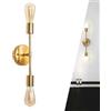 Chao Zan Applique da Parete Interno con 2 Luci E27 Lampada a Muro in Metallo Lampada da Parete Retro Nero Faretti a Muro Bagno Specchio Moderne Soffitto Doppia Testa Retro per Soggiorno Corridoio (Dorato)