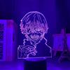 KJsdaADSA Anime 3d Lampada Tokyo Ghoul Ken Kaneki per l'arredamento della camera da letto Luce notturna Regalo di compleanno freddo Acrilico Luce notturna a Led Tokyo Ghoul, 7 colori