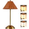 Generic Boho Lampada da tavolo in rattan ricaricabile in vimini 3 colori dimmerabile, touch control luce notturna per camera da letto, soggiorno
