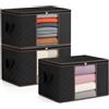 unycos - 3 Pezzi | Scatole per Vestiti 90L, Tessuto con Finestra Trasparente 60x43x35cm, Scatole/Borsa Pieghevoli, Organizzatore Sotto il Letto per Piumini, Asciugamani, Cuscini (Nero/Marrone)