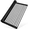 MERRYBOX Scolapiatti arrotolabile in silicone avvolto sopra il lavello, scolapiatti multiuso, pieghevole, tappetino scolapiatti antiscivolo e antiruggine, per cucina, 44,5 x 33 cm, nero