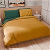 PETTI Artigiani Italiani - Set Copripiumino Una piazza e mezza 200x200 cm (2 Federe 80x80 cm Incluse), Parure Copripiumino Morbida Microfibra Tinta Unita Verde Smeraldo - Giallo Ocra