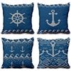 Aoihrraan 41x41cm Confezione da 4 Blu Nautico Pixel Copricuscini Divano Mare Timone Ancora Pescare Quadrata Federe Per Cuscini In Lino Estate Camera Da Letto Soggiorno All'Aperto Giardino Divano Auto