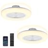 Fiqops 2 x Ventilatore da soffitto con illuminazione e telecomando 80 W, Wi-Fi Ø 55 cm, 6 velocità, dimmerabile, timer, funzionamento estivo invernale per camera da letto, soggiorno