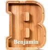 Summidate Salvadanaio Legno Bambini, Porcellino Salvadanaio Trasparente Lettera A-Z, Regalo Educativo Compleanno e Battesimo Personalizzabile con Adesivi per Ragazzi e Ragazze