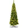COSTWAY Albero di Natale 135/200/225 cm, Albero di Natale Slim con 150/250/350 Luci a LED Calde, 226/708/1085 Rami Folti e Base di Metallo, Ideale per Casa, Ufficio e Negozio (200 cm)