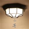 Leoshi Plafoniera a LED con sensore di movimento Lampada da soffitto per esterni da incasso dal tramonto all'alba Lampada da soffitto per interni in alluminio nero opaco con vetro smerigliato per portico