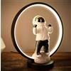 Brubaker Astronauta con Felpa e Casco Cromato Oro in Posa di Vittoria - Lampada da Tavolo da 33 cm con Anello LED - Lampada da Comodino Spaziale con Illuminazione Indiretta e Presa USB-C
