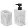 Inbagno Set Accessori Bagno 2 Pezzi Con Dispenser Sapone Liquido E Bicchiere Porta Spazzolini In Poliresina Effetto Marmo Bianco Della Linea Marmo