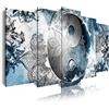 DekoArte 555 - Quadri moderni Stampa di Immagini Artistica Digitalizzata | Tela Decorativa Per Soggiorno o Stanza da letto | Stile Ying Yang Astrazioni Zen Colori Blu Beige Argento | 5 Pezzi 150x80cm