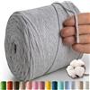 MeriWoolArt® Corda di Cotone 4mm 225m Corda Macramè Naturale, Filato Morbido per Tessuto da Parete, Macrame Fatto A Mano Parete Appeso Boho, Piume Macramè Acchiappasogni, Decorazione Macramè Fai Da Te