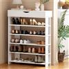 Soges, scarpiera con 5 ripiani in legno - 75 x 30 x 94,5 cm - Per soggiorno, ingresso, corridoio - Bianco