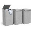 DuneDesign Set di 3: 50L Cesto Biancheria Sporca con Coperchio - 30x30x60 Cesta Portabiancheria Salvaspazio Grigio - Mobile Bagno Laundry Basket Cestino Panni Sporchi Porta Biancheria Sporca per Bagno