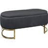 IlGruppone Panca Imbottita Divanetto in Velluto Contenitore Pouf Panca Sgabello A Pie di Letto con Gambe in Metallo Dorato Legno Massello Panchina - Stone