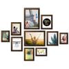PHOTOLINI Set di 10 cornici rovere scuro legno MDF, cornici larghe, moderne, plexiglass infrangibile, da tavolo o da parete, accessori extra - per una parete dal look raffinato