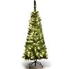 COSTWAY Albero di Natale 135/200/225 cm, Albero di Natale Slim con 150/250/350 Luci a LED Calde, 226/708/1085 Rami Folti e Base di Metallo, Ideale per Casa, Ufficio e Negozio (135 cm)