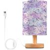 BOESI Lampada da tavolo floreale lilla viola, lampada da comodino con base in legno e cavo USB per camera da letto, soggiorno, E08D23010