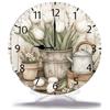 Geroclonup Home Decor Orologio da parete a secchiello con tulipani bianchi Hello Spring 25 cm Orologio da parete rotondo a batteria silenzioso shabby chic decorazione da parete per soggiorno cucina