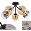 hofstein Plafoniera Gastor, lampada da soffitto in metallo/vetro nero/ambra/trasparente/fumo/trasparente, design retrò/vintage con ombrelli in vetro (Ø 15 cm), 5 lampadine E27, senza lampadina