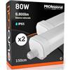 Eurocali Plafoniera LED 80W 150cm Impermeabile IP65 8800 lumen - Pacco da 2 pezzi - Luce Bianco Naturale 4000K - Fascio Luminoso 180°