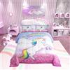 Loussiesd Dreamy Unicorn Copriletto 200x200cm Bambini Ragazze Rosa Viola Trapuntato Set Letto per Donne Colore Arcobaleno Cavallo Con 1 Federa Morbida Microfibra Inverno Estate Piumino Piumino