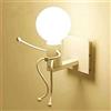 ChaoZan Creativo Lampada da Parete Retrò Ferro Vintage Applique da Parete Moderno Metallo Decorazione Lampada a Muro Art Cartone animato E27 per Bar Camera da Letto Cucina Ristorante, Bianca