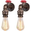 iDEGU Set di 2 applique da parete industriale vintage lampada da parete stile tubo retrò art deco lampada da parete per bar cucina ristorante caffè corridoio (arrugginito, rubinetto L)